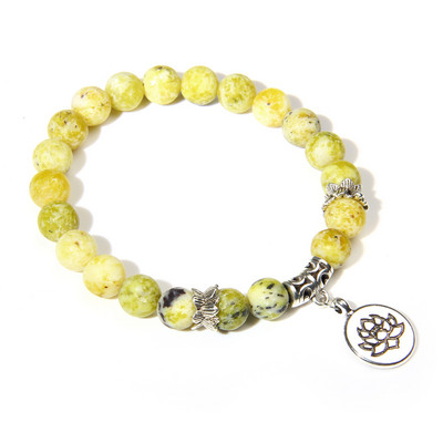 Kézzel készített természetes kőből készült Lotus Ohm Buddha gyöngyök karkötő Rózsaszín Zebra Stone Lotus Charm karkötő nőknek Férfi jóga ékszer Ajándékok