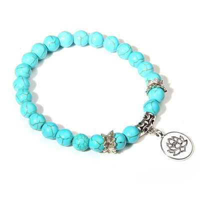 Kézzel készített természetes kőből készült Lotus Ohm Buddha gyöngyök karkötő Rózsaszín Zebra Stone Lotus Charm karkötő nőknek Férfi jóga ékszer Ajándékok