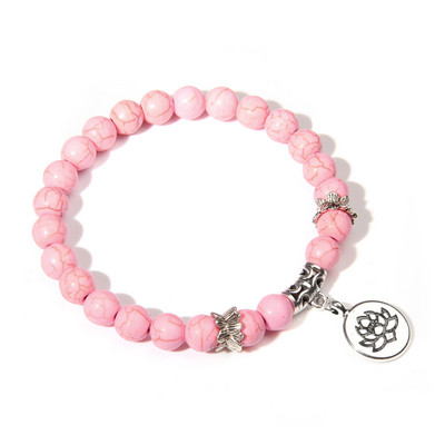 Kézzel készített természetes kőből készült Lotus Ohm Buddha gyöngyök karkötő Rózsaszín Zebra Stone Lotus Charm karkötő nőknek Férfi jóga ékszer Ajándékok