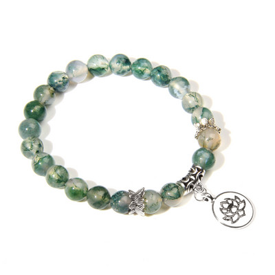 Kézzel készített természetes kőből készült Lotus Ohm Buddha gyöngyök karkötő Rózsaszín Zebra Stone Lotus Charm karkötő nőknek Férfi jóga ékszer Ajándékok