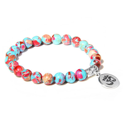 Kézzel készített természetes kőből készült Lotus Ohm Buddha gyöngyök karkötő Rózsaszín Zebra Stone Lotus Charm karkötő nőknek Férfi jóga ékszer Ajándékok