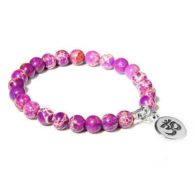 Kézzel készített természetes kőből készült Lotus Ohm Buddha gyöngyök karkötő Rózsaszín Zebra Stone Lotus Charm karkötő nőknek Férfi jóga ékszer Ajándékok
