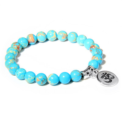 Kézzel készített természetes kőből készült Lotus Ohm Buddha gyöngyök karkötő Rózsaszín Zebra Stone Lotus Charm karkötő nőknek Férfi jóga ékszer Ajándékok