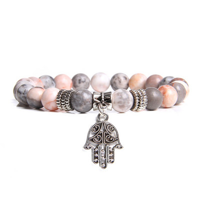 Kézzel készített természetes kőből készült Lotus Ohm Buddha gyöngyök karkötő Rózsaszín Zebra Stone Lotus Charm karkötő nőknek Férfi jóga ékszer Ajándékok