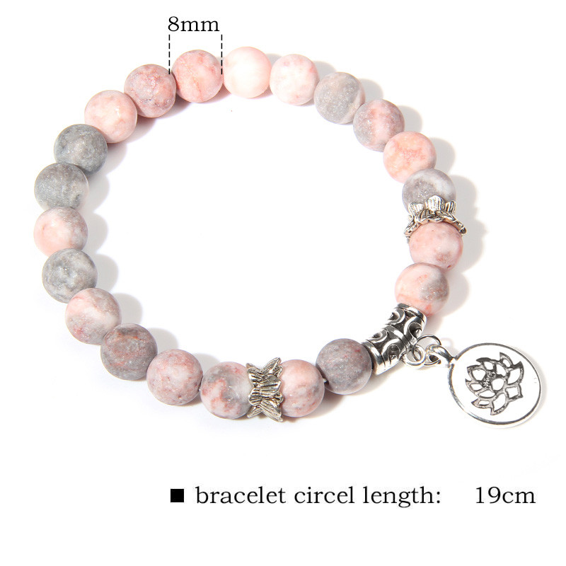 Kézzel készített természetes kőből készült Lotus Ohm Buddha gyöngyök karkötő Rózsaszín Zebra Stone Lotus Charm karkötő nőknek Férfi jóga ékszer Ajándékok