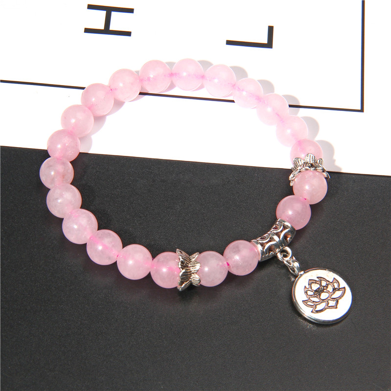 Kézzel készített természetes kőből készült Lotus Ohm Buddha gyöngyök karkötő Rózsaszín Zebra Stone Lotus Charm karkötő nőknek Férfi jóga ékszer Ajándékok