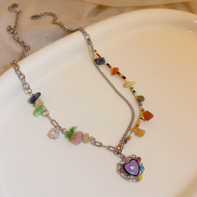 Šareno prirodno kamenje Choker Bohemia Ručno izrađena grunge ogrlica Set narukvica za žene Trendy Punk Collier Hippie nakit