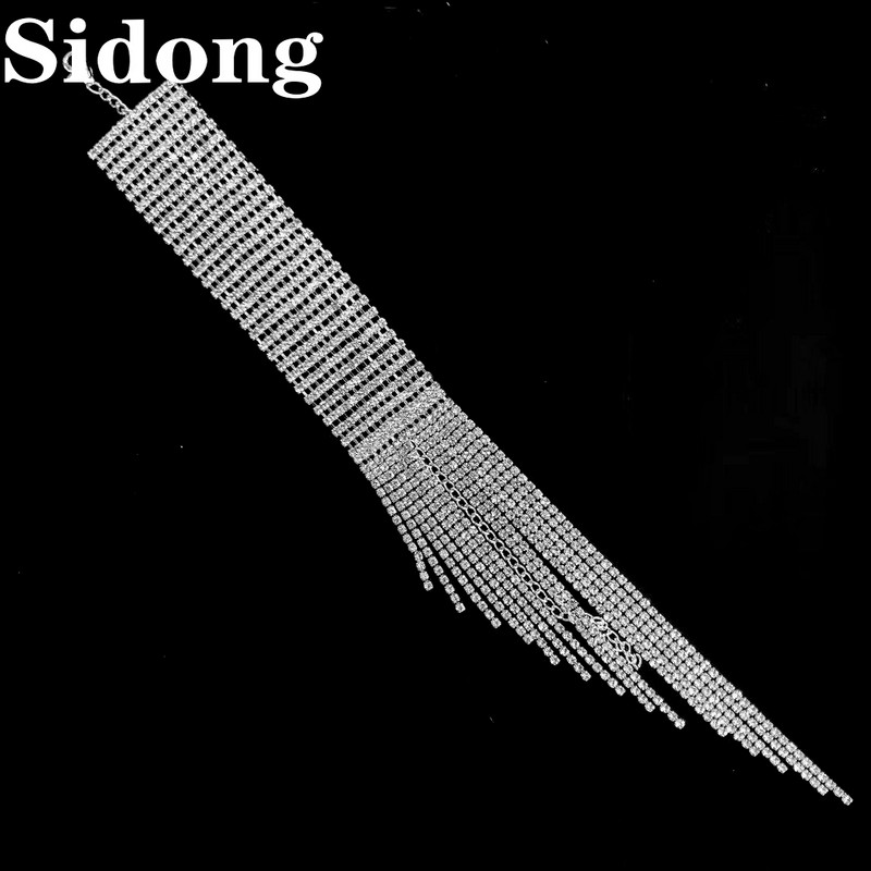 Modes garu pušķi Rhinestone rokassprādzes Roku rotaslietas sievietēm Līgavas Crystal Statement Rokassprādzes Kāzu rotaslietas