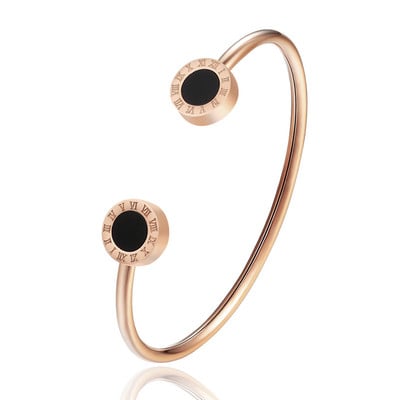 Moodne müüa naiste ehteid, rooma numbrid, must email, roostevabast terasest lahtine käevõru peokink, käevõru hulgimüük