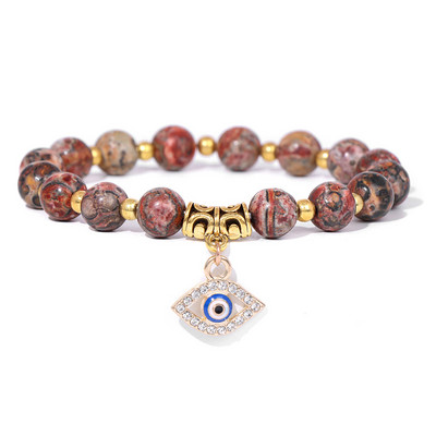 Rozā Zebra Akmens Pērlīšu Rokassprādze Oval Evil Eye Charm Rokassprādzes Sievietēm Vīriešiem Turcijas Lucky Wish kulonu rokassprādze Roku darbs Rokassprādze