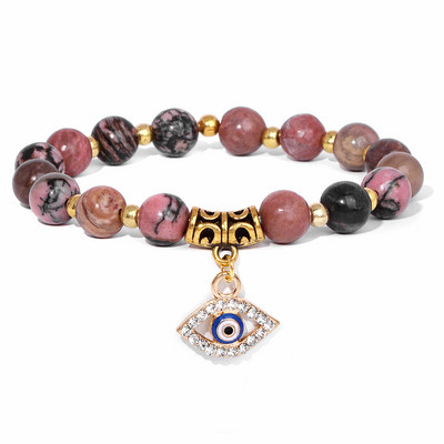 Rozā Zebra Akmens Pērlīšu Rokassprādze Oval Evil Eye Charm Rokassprādzes Sievietēm Vīriešiem Turcijas Lucky Wish kulonu rokassprādze Roku darbs Rokassprādze