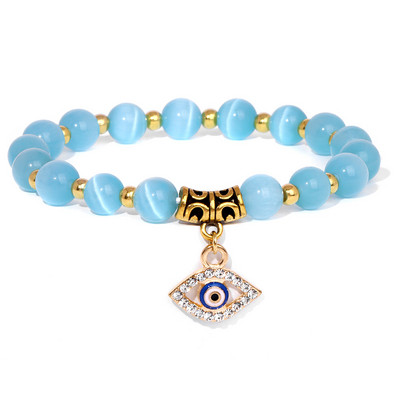 Rozā Zebra Akmens Pērlīšu Rokassprādze Oval Evil Eye Charm Rokassprādzes Sievietēm Vīriešiem Turcijas Lucky Wish kulonu rokassprādze Roku darbs Rokassprādze