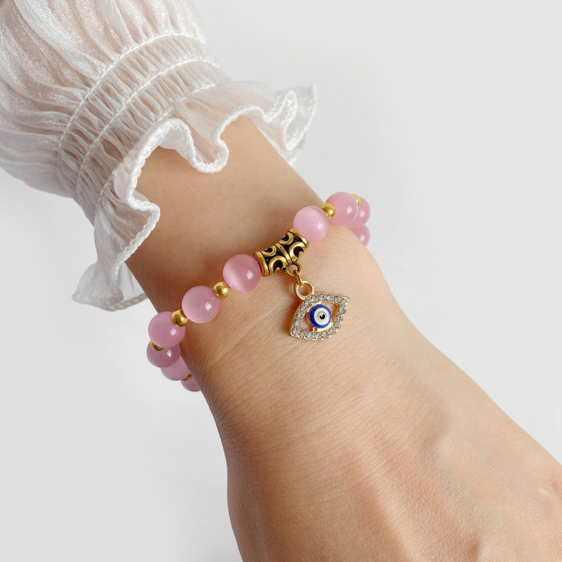 Rozā Zebra Akmens Pērlīšu Rokassprādze Oval Evil Eye Charm Rokassprādzes Sievietēm Vīriešiem Turcijas Lucky Wish kulonu rokassprādze Roku darbs Rokassprādze