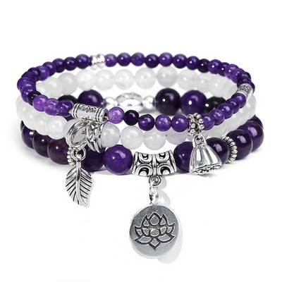 Μόδα βραχιόλι με χάντρες από φυσική πέτρα Μόδα Πολυστρωματικό βραχιόλι Lotus Γυναικεία κρεμαστό κόσμημα Δέντρο της ζωής Βραχιόλι ανδρικό Yoga Energy Jewelr