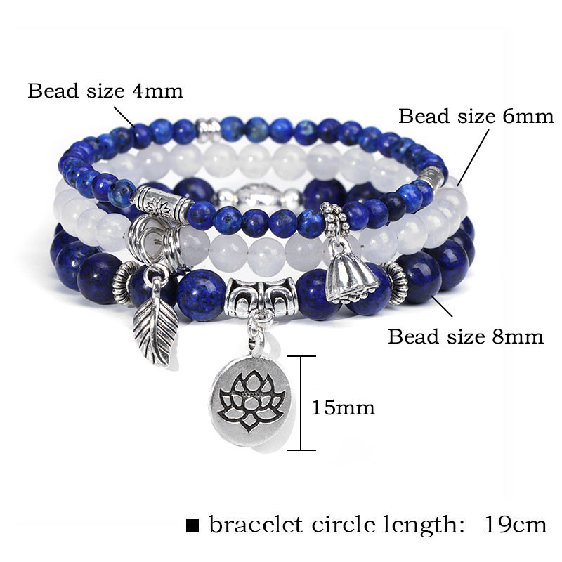 Μόδα βραχιόλι με χάντρες από φυσική πέτρα Μόδα Πολυστρωματικό βραχιόλι Lotus Γυναικεία κρεμαστό κόσμημα Δέντρο της ζωής Βραχιόλι ανδρικό Yoga Energy Jewelr