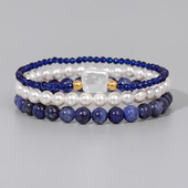 Dabīgā akmens pērļu rokassprādze Slīpēta lapis lazuli Tīģera acs Ametists Kvarca Pērlītes Šarms Rokassprādzes Sievietēm Vīrieši Modes Rotaslietas