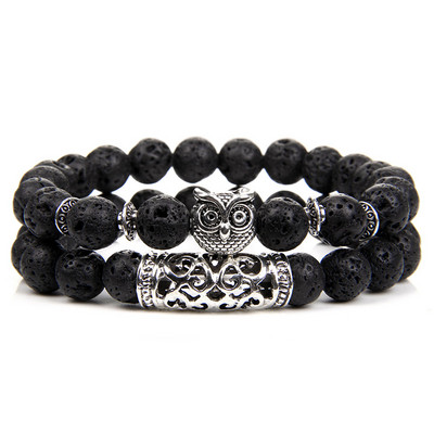 2gab Dabīgā akmens rokassprādze Šarms Pūce Lava Vulkāniskās Pērles Rokassprādzes Pārim Joga Līdzsvars Ārstnieciskā Rokassprādze Vīriešiem Sievietēm Rotaslietas Dāvanas