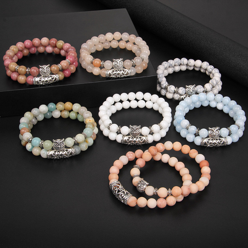 2gab Dabīgā akmens rokassprādze Šarms Pūce Lava Vulkāniskās Pērles Rokassprādzes Pārim Joga Līdzsvars Ārstnieciskā Rokassprādze Vīriešiem Sievietēm Rotaslietas Dāvanas