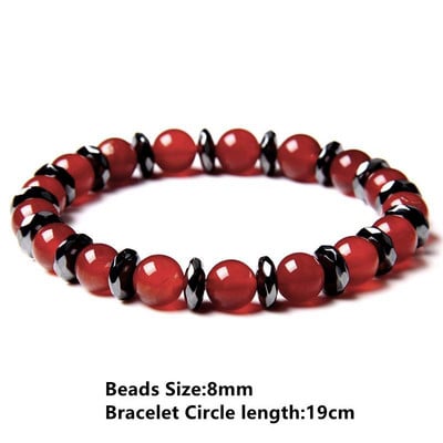 Sarkans dabīgā akmens ahāts rokassprādze smalkas kulonu rokassprādzes Reiki enerģijas terapijas rotaslietas vīriešiem sievietēm elastīgas virves aproces Dāvanas