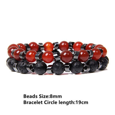 Sarkans dabīgā akmens ahāts rokassprādze smalkas kulonu rokassprādzes Reiki enerģijas terapijas rotaslietas vīriešiem sievietēm elastīgas virves aproces Dāvanas