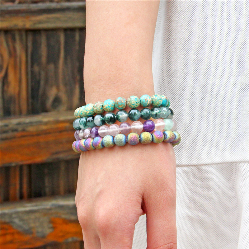 Minimālisma dabiskā akmens krelles Budas rokassprādzes modes sievietēm elastīgas virves purpursarkanas fluorīta krelles rokassprādzes rotaslietas sievietēm dāvanas