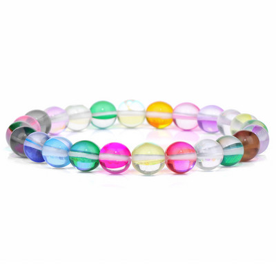 Mēnessakmens akmens krelles rokassprādze Dabīgā akmens kristāli rokassprādze Krāsains Pērlītes Ārstnieciskas Modernas rotaslietas Vīriešiem Sieviešu elastīgās rokassprādzes