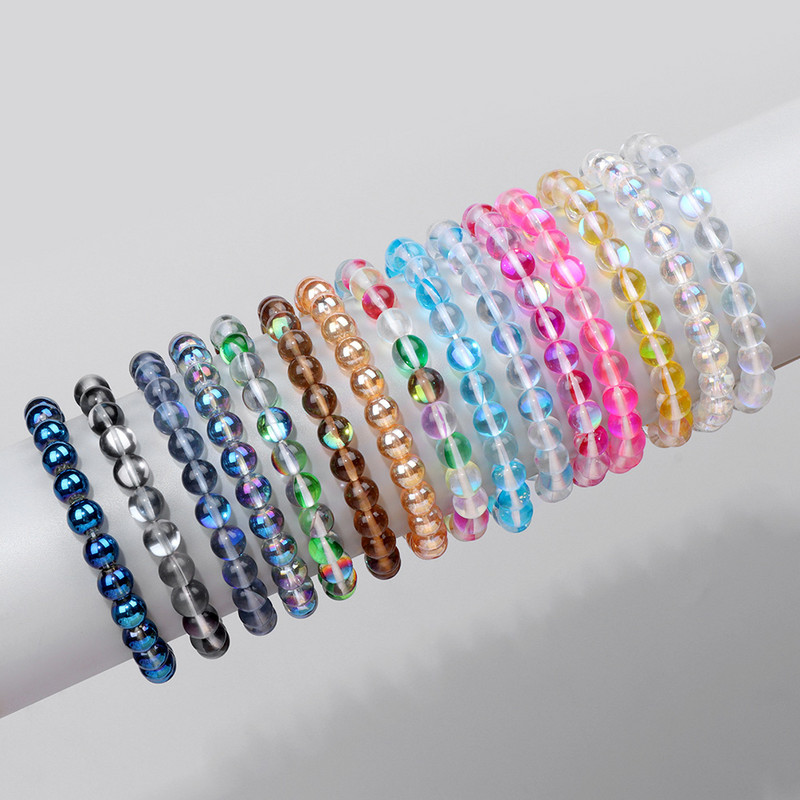 Mēnessakmens akmens krelles rokassprādze Dabīgā akmens kristāli rokassprādze Krāsains Pērlītes Ārstnieciskas Modernas rotaslietas Vīriešiem Sieviešu elastīgās rokassprādzes