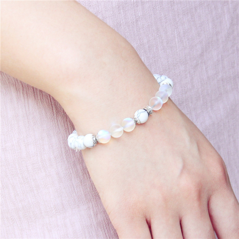 Šarms Rokassprādze Dabīgais Akmens Balts Havlīta Kvarca Pērlītes Rokassprādze Zaļa Agata Pērlītēm Enerģija Joga Rokassprādze Rotaslietas Dāvanas