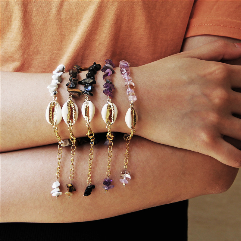 Neregulāra šķembu akmens rokassprādze Dabīgā apvalka akmens kulons rokassprādze Akvamarīni Kvarca rokassprādzes Vīrieši Sieviešu pludmales stila rotaslietas