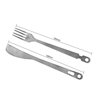 Noņemams griezējs un dakšas Pārnēsājams brīvdabas kempings piknikam grilējamie galda piederumi Daudzfunkcionāls titāna griezēju un dakšu komplekts