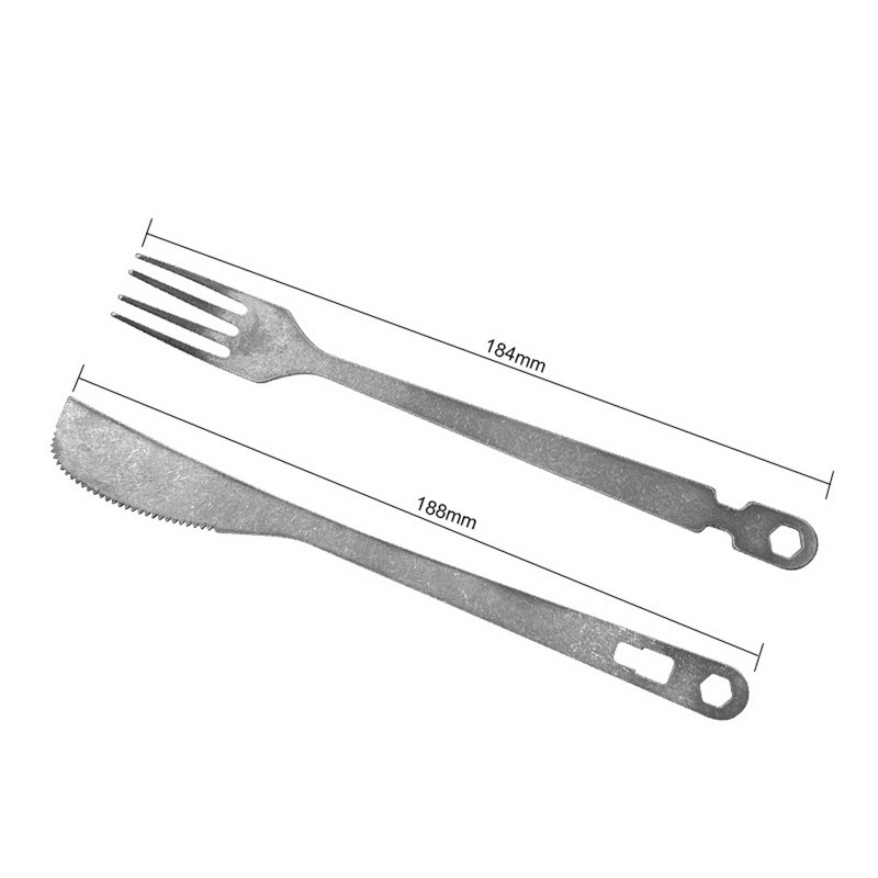 Noņemams griezējs un dakšas Pārnēsājams brīvdabas kempings piknikam grilējamie galda piederumi Daudzfunkcionāls titāna griezēju un dakšu komplekts