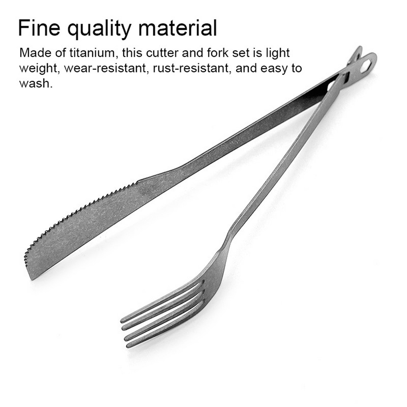 Noņemams griezējs un dakšas Pārnēsājams brīvdabas kempings piknikam grilējamie galda piederumi Daudzfunkcionāls titāna griezēju un dakšu komplekts