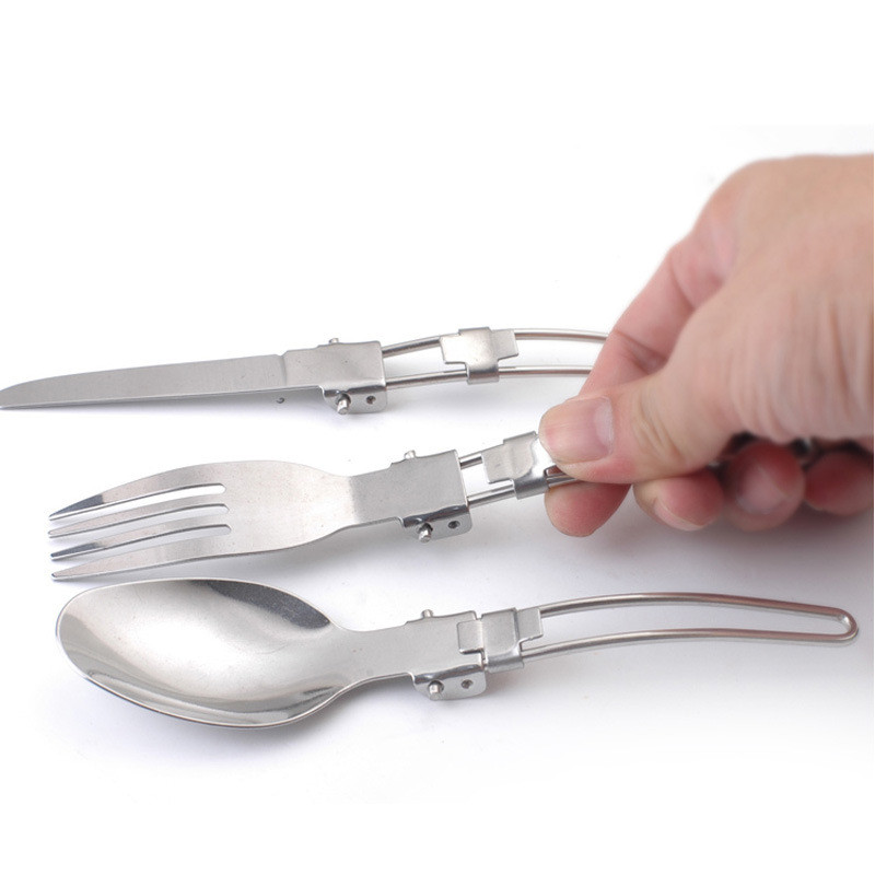 Pārnēsājams 3 vienā āra kempinga piknika galda piederumu komplekts no nerūsējošā tērauda saliekamā dakša, liekšķere Nazis Galda piederumi pārtika Bento piederumi un soma