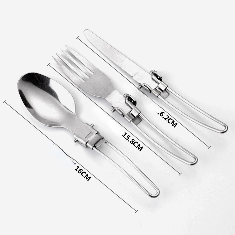 Pārnēsājams 3 vienā āra kempinga piknika galda piederumu komplekts no nerūsējošā tērauda saliekamā dakša, liekšķere Nazis Galda piederumi pārtika Bento piederumi un soma