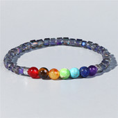 Dabīgā akmens kvadrātveida pērlīšu rokassprādze 7 čakru kristāla rokassprādze 4,5 mm jogas dziedinošā kvarca pērlīšu šarmu rokassprādze sievietēm vīriešiem