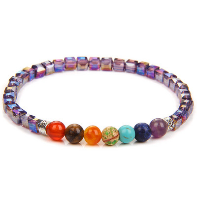 Dabīgā akmens kvadrātveida pērlīšu rokassprādze 7 čakru kristāla rokassprādze 4,5 mm jogas dziedinošā kvarca pērlīšu šarmu rokassprādze sievietēm vīriešiem