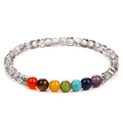 Dabīgā akmens kvadrātveida pērlīšu rokassprādze 7 čakru kristāla rokassprādze 4,5 mm jogas dziedinošā kvarca pērlīšu šarmu rokassprādze sievietēm vīriešiem