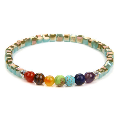 Dabīgā akmens kvadrātveida pērlīšu rokassprādze 7 čakru kristāla rokassprādze 4,5 mm jogas dziedinošā kvarca pērlīšu šarmu rokassprādze sievietēm vīriešiem