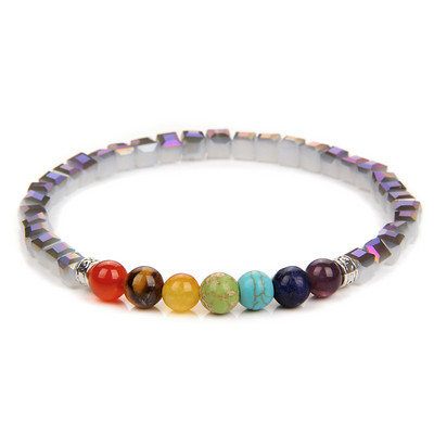 Dabīgā akmens kvadrātveida pērlīšu rokassprādze 7 čakru kristāla rokassprādze 4,5 mm jogas dziedinošā kvarca pērlīšu šarmu rokassprādze sievietēm vīriešiem