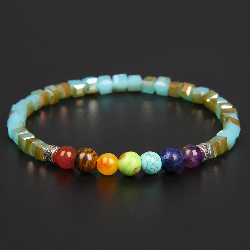 Dabīgā akmens kvadrātveida pērlīšu rokassprādze 7 čakru kristāla rokassprādze 4,5 mm jogas dziedinošā kvarca pērlīšu šarmu rokassprādze sievietēm vīriešiem