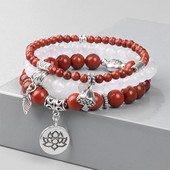 Ar rokām darināts šarms rokassprādzes komplekts dabīgā akmens krelles rokassprādzes Lotosa kulonu rokassprādze sievietēm vīriešiem ar krellēm stieptas virves rokassprādze 3gab