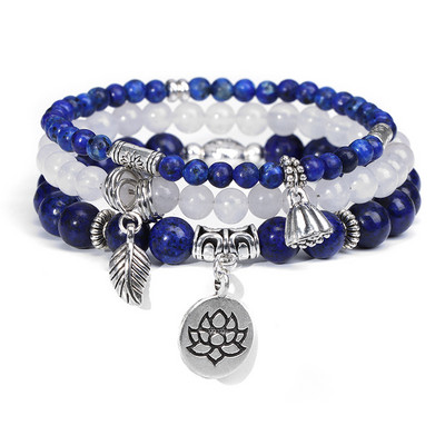 Ar rokām darināts šarms rokassprādzes komplekts dabīgā akmens krelles rokassprādzes Lotosa kulonu rokassprādze sievietēm vīriešiem ar krellēm stieptas virves rokassprādze 3gab