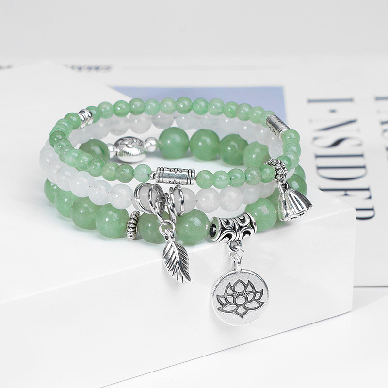 Ar rokām darināts šarms rokassprādzes komplekts dabīgā akmens krelles rokassprādzes Lotosa kulonu rokassprādze sievietēm vīriešiem ar krellēm stieptas virves rokassprādze 3gab