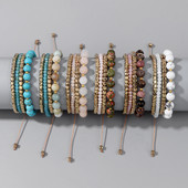 Sieviešu daudzslāņu krelles rokassprādze Dabīgais akmens kvarca rokassprādze Zelta krāsas krelles Regulējamas rokassprādzes smalkas elegantas rotaslietas