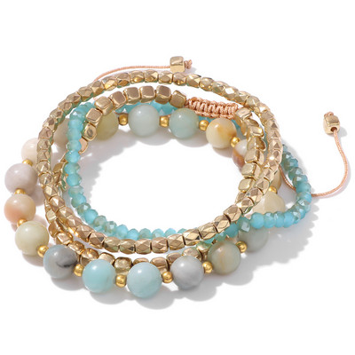 Sieviešu daudzslāņu krelles rokassprādze Dabīgais akmens kvarca rokassprādze Zelta krāsas krelles Regulējamas rokassprādzes smalkas elegantas rotaslietas