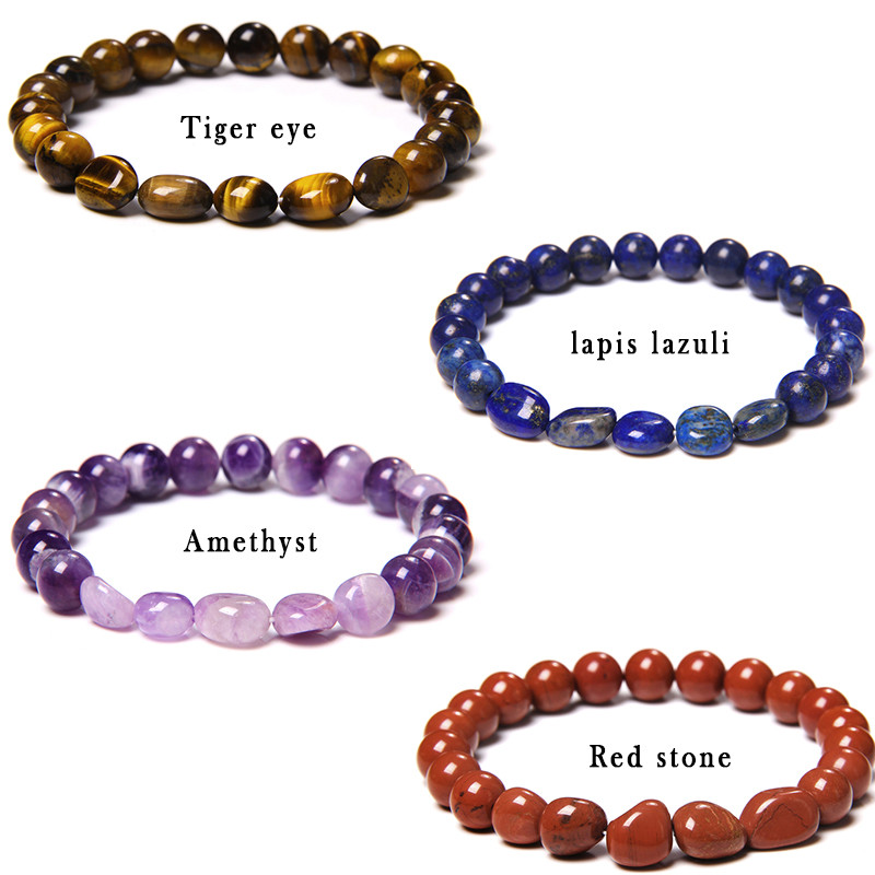 Dabīgā akmens krelles rokassprādze Vienkārša neregulāra ametists lapis lazuli Tīģera acu krelles laimīgas rokassprādze sievietēm vīriešiem, jogas rotaslietas