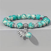 Modes dabīgā Shoushan akmens krelles rokassprādze sievietēm sudraba krāsas ziloņu kulonu šarmu rokassprādze sievietēm, meitenēm, jogas rotaslietas