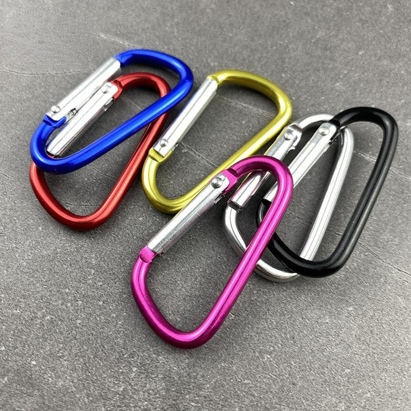 20gab Mini karabīnes atslēgu piekariņi no alumīnija sakausējuma D-gredzenu sprādzes atsperes karabīne ar āķi, atslēgu piekariņi āra kempings ikdienas lietošanai