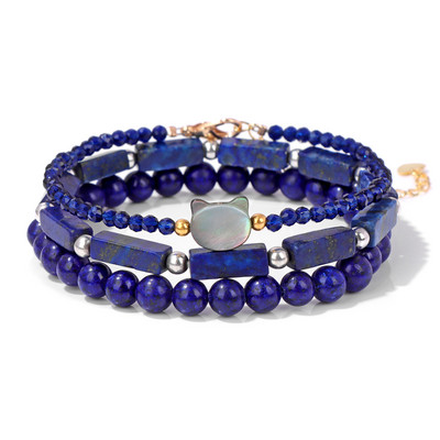 Roku darbs Shell Cat Charm Rokassprādze Pelēks Dabīgais Akmens Lapis Lazuli Tiger Eye Krelles Rokassprādze Jauki Rotaslietas Dāvanas Sievietēm Vīriešiem