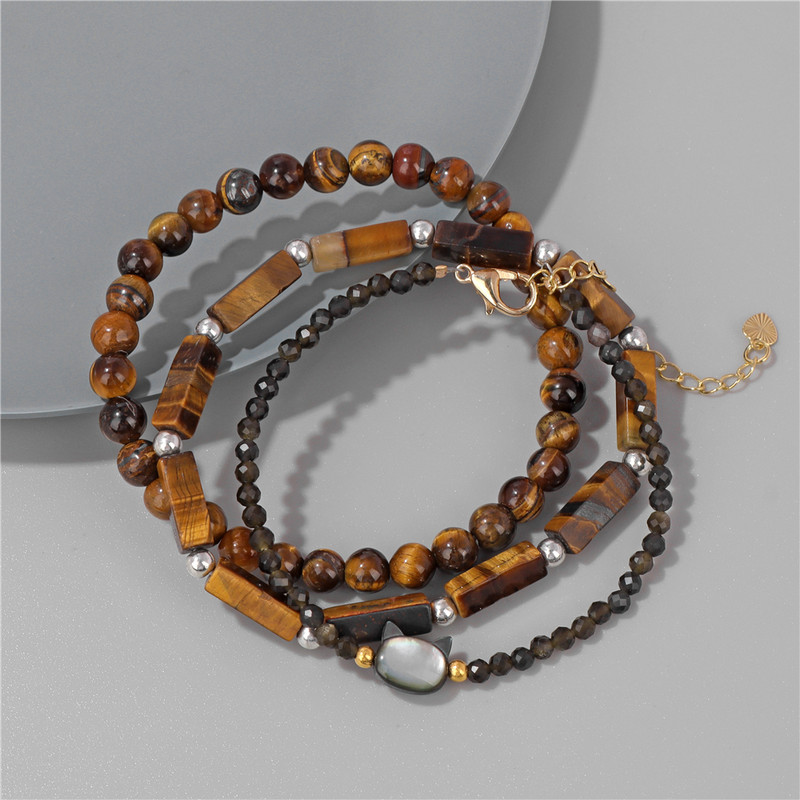 Roku darbs Shell Cat Charm Rokassprādze Pelēks Dabīgais Akmens Lapis Lazuli Tiger Eye Krelles Rokassprādze Jauki Rotaslietas Dāvanas Sievietēm Vīriešiem